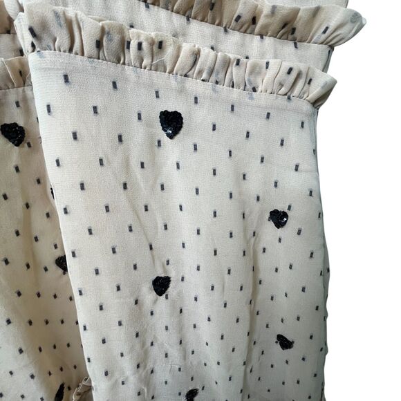 NBD Cherry Pie Mini Dress Sz M Nude Black Polka Dot Sequin Heart Ruffle Revolve - Picture 9 of 13